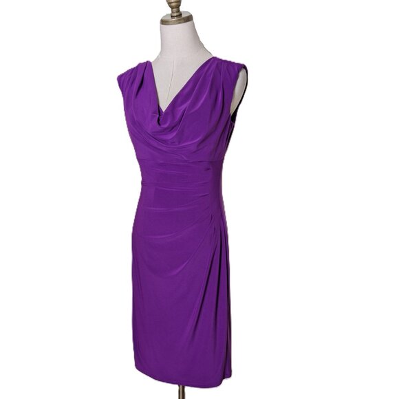 Lauren Ralph Lauren Sleeveless Cowl Neck Dress Size 6 Solid Purple Pleated - Picture 3 of 6